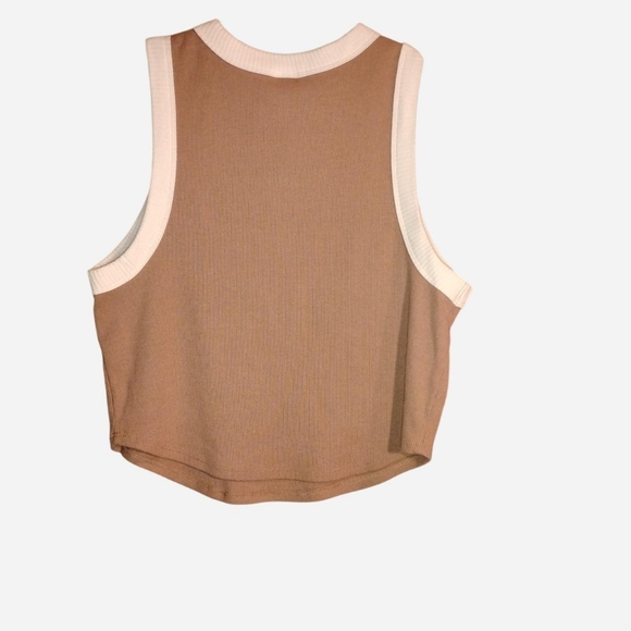 Wild Fable ribbed crop tank in a neutral tan and white colorway size Large - Picture 2 of 6